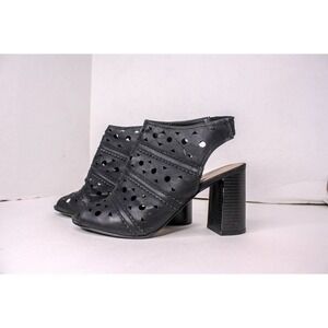 CL By Laundry High Chunky Heel Sandals Peep Toe Cut Out Black Size 9 1/2